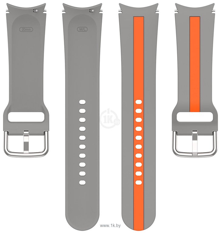 Фотографии Rumi Sport Line силиконовый для Samsung Galaxy Watch4/5 (20 мм, серый/оранжевый)