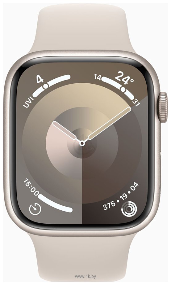Фотографии Apple Watch Series 9 45 мм (алюминиевый корпус, звездный свет/звездный свет, спортивный силиконовый ремешок S/M)