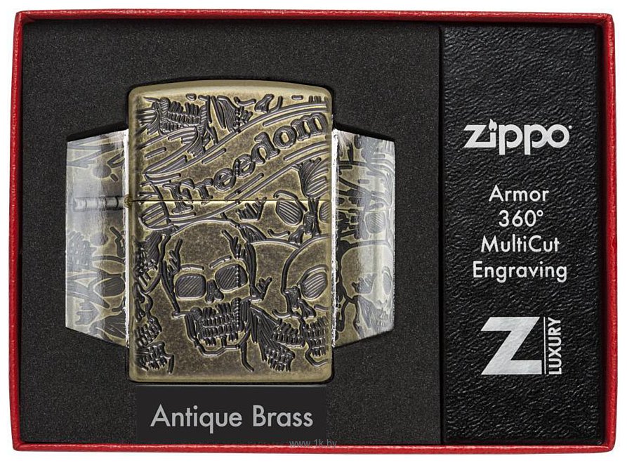 Фотографии Zippo 49035 Armor Freedom Skull Antique Brass