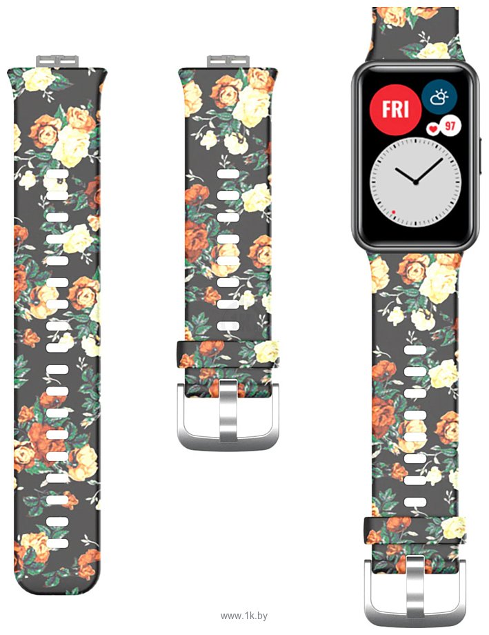 Фотографии Rumi силиконовый для Huawei Watch FIT, Watch FIT Elegant (розы на черном)