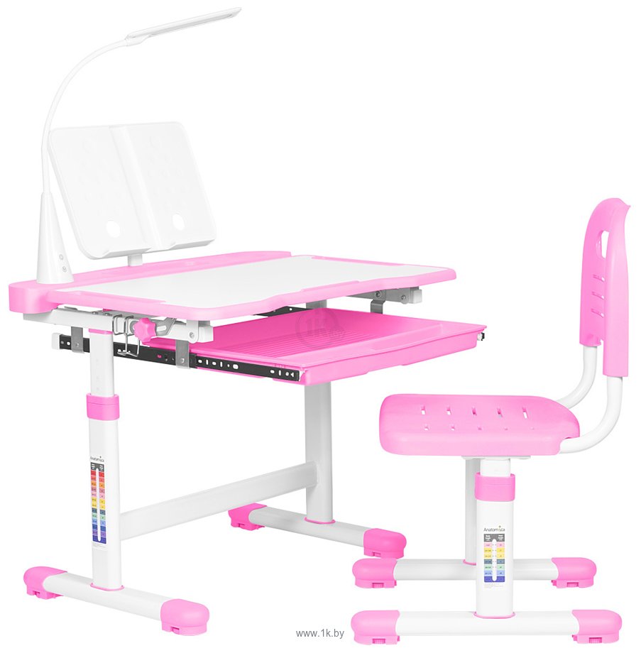 Фотографии Anatomica Vitera + стул + выдвижной ящик + подставка + светильник (белый/розовый)