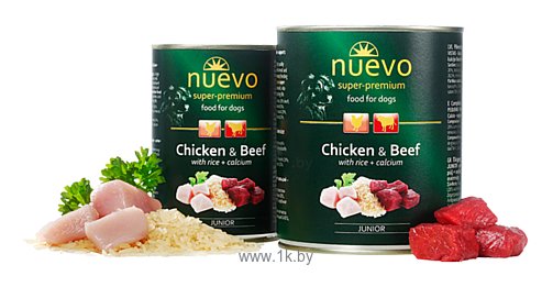 Фотографии Nuevo (0.4 кг) 1 шт. Говядина с курицей и рисом для щенков консервы