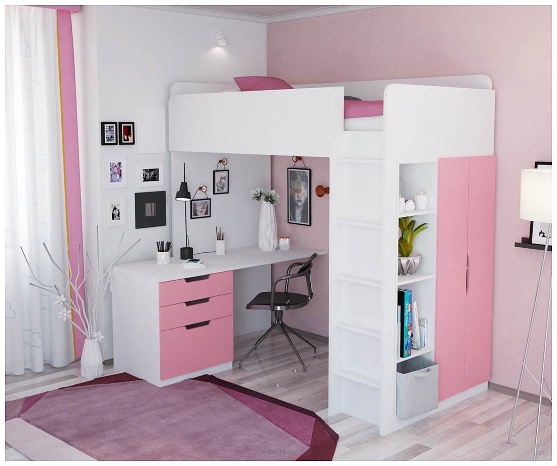 Фотографии Polini Kids Simple с письменным столом и шкафом (белый/розовый)