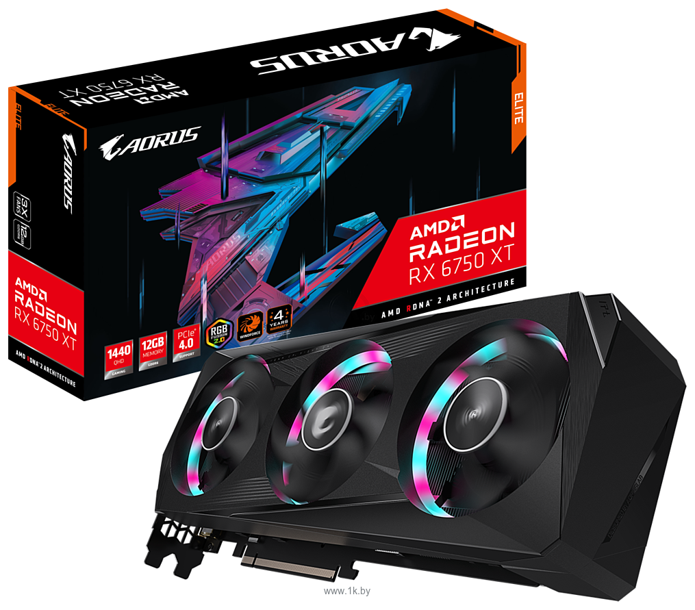 Фотографии Gigabyte Aorus Radeon RX 6750 XT Elite 12G (GV-R675XTAORUS E-12GD)