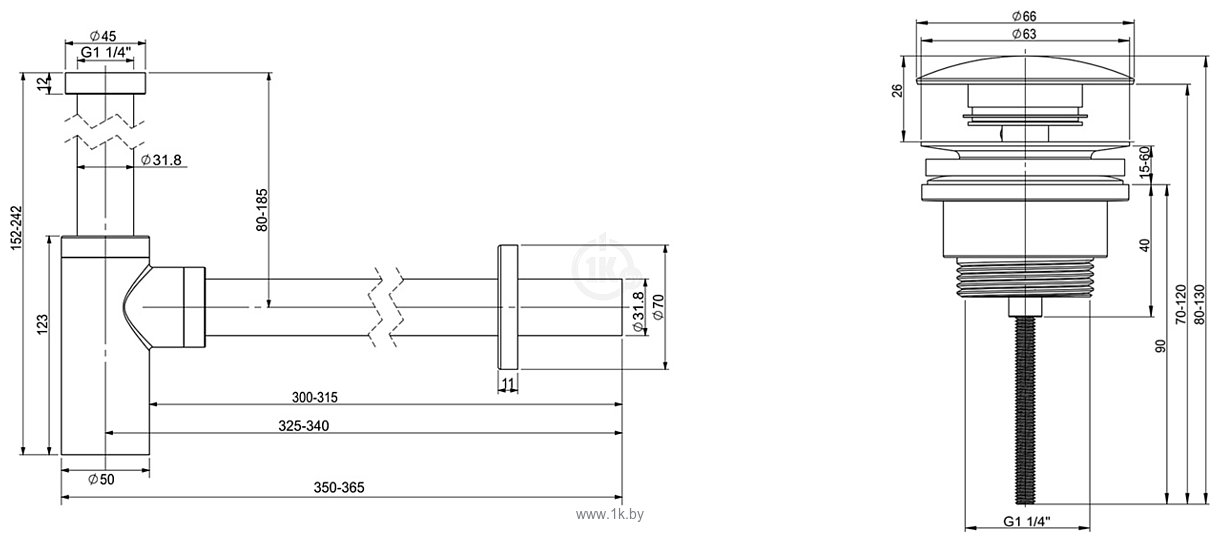 Фотографии Wellsee Drainage System 182105003 (сифон, донный клапан, матовый черный)