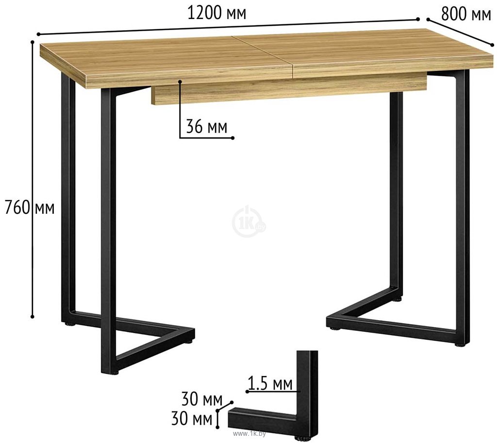 Фотографии Millwood Лофт Лондон Л 120-160x80x76 (дуб золотой Craft-металл черный)