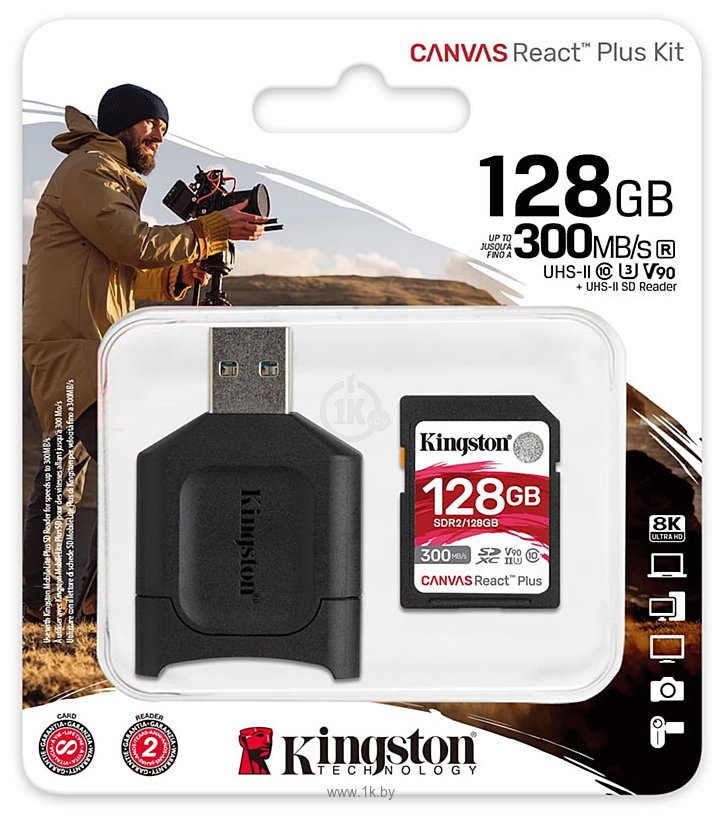 Фотографии Kingston Canvas React Plus SDXC 128GB (с кардридером)