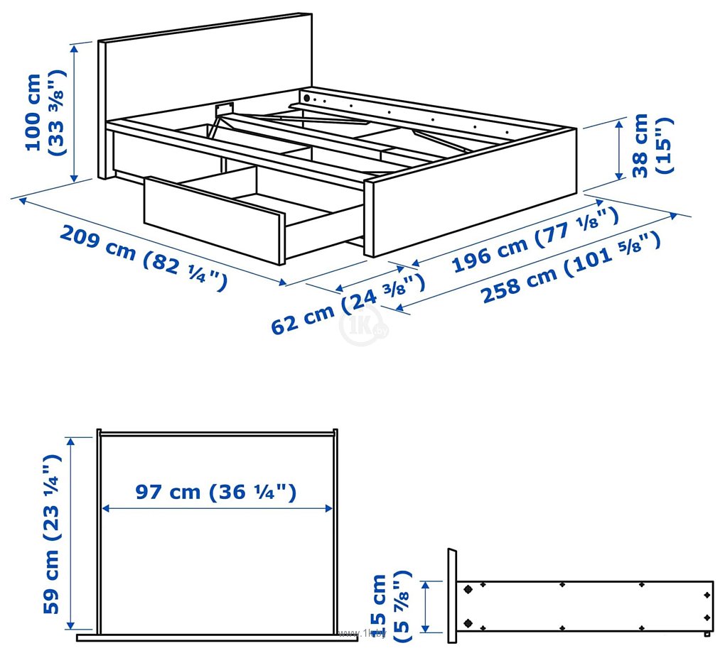 Фотографии Ikea Мальм 200x180 (2 ящика, белый, Лурой) 192.110.50