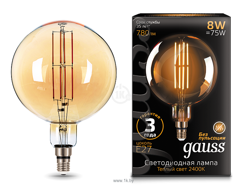 Фотографии Gauss LED Vintage Filament G200 E27 8 Вт 2400 K (153802008)