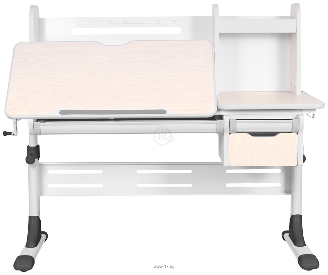Фотографии Anatomica Genius + надстройка + выдвижной ящик + подставка для книг с креслом Бюрократ KD-2 цвета джинса (клен/серый)