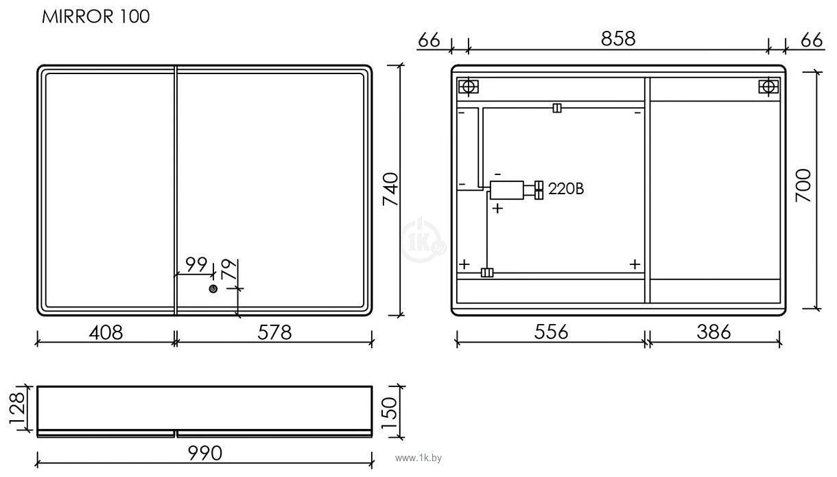 Фотографии Sancos  Mirror MI100ECH (с LED подсветкой, дуб чарльстон)