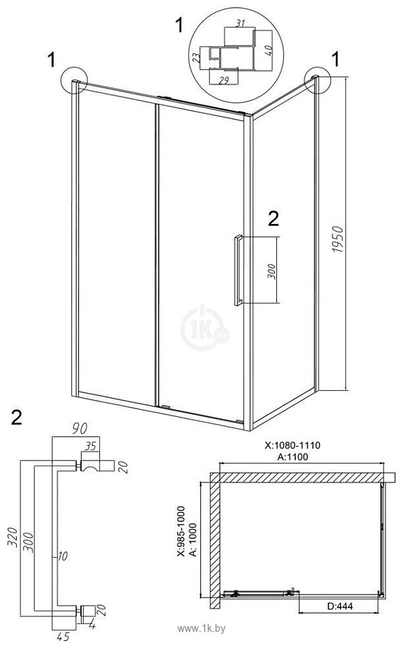 Фотографии Grossman Cosmo 110x100x195 120.K33.02.1110.21.02 (черный матовый/стекло шиншилла)