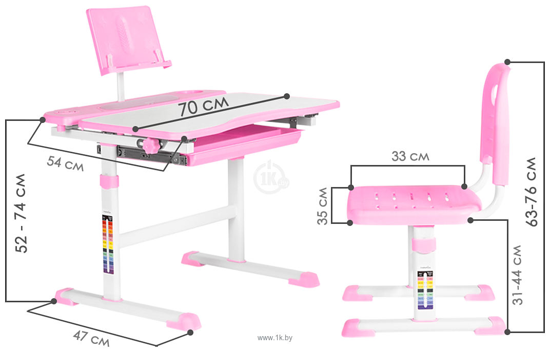 Фотографии Anatomica Avgusta + стул + выдвижной ящик + подставка (белый/розовый)