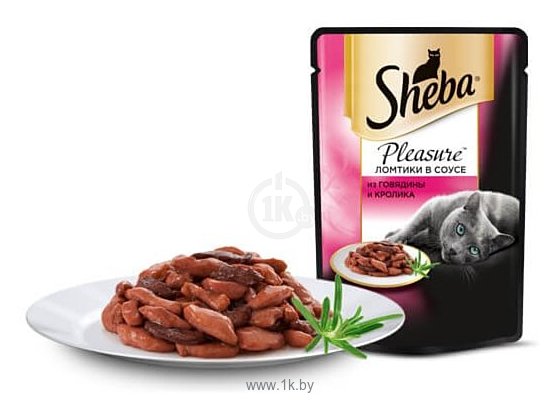 Фотографии Sheba Pleasure ломтики в соусе из говядины и кролика (0.085 кг) 1 шт.