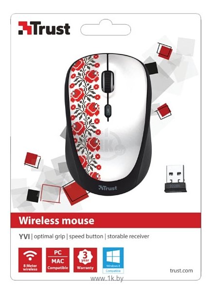 Фотографии Trust Yvi Wireless Mouse Ukrainian style flower White USB