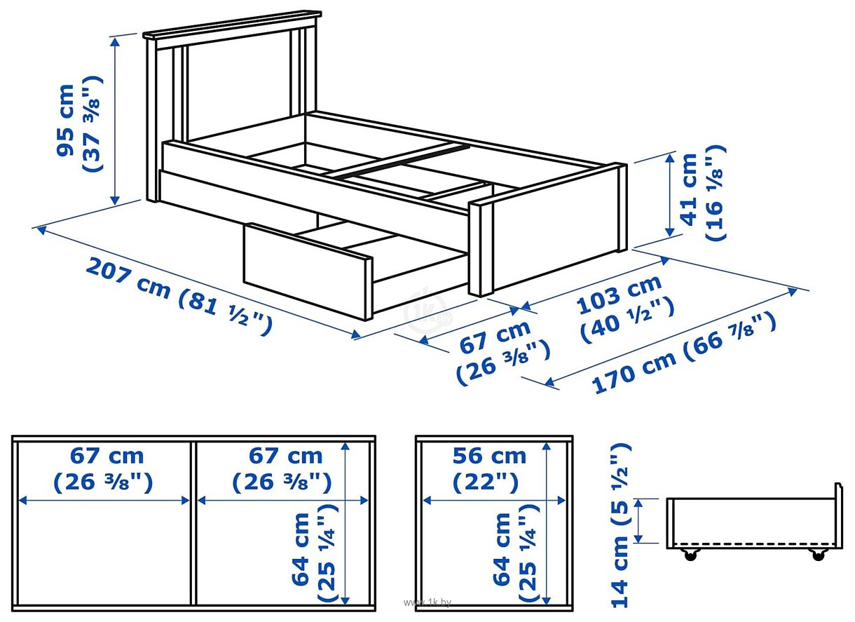 Фотографии Ikea Сонгесанд 200x90 (коричневый, 2 ящика, Леирсунд) 592.409.65