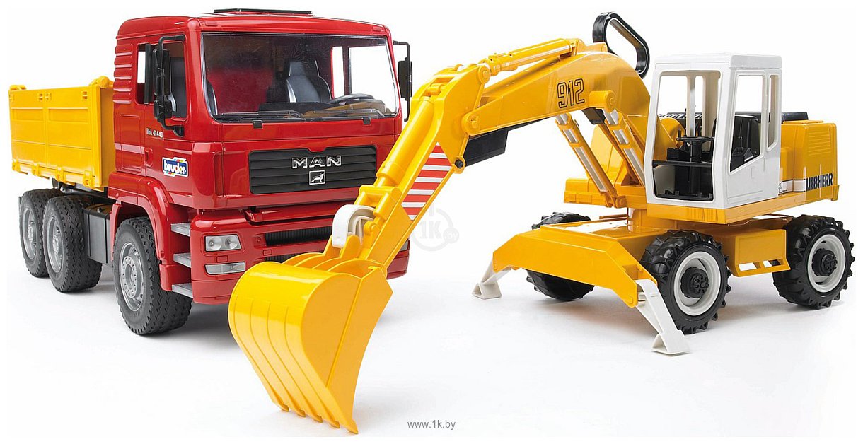 Фотографии Bruder MAN TGA Construction truck with Liebherr Excavator 02751