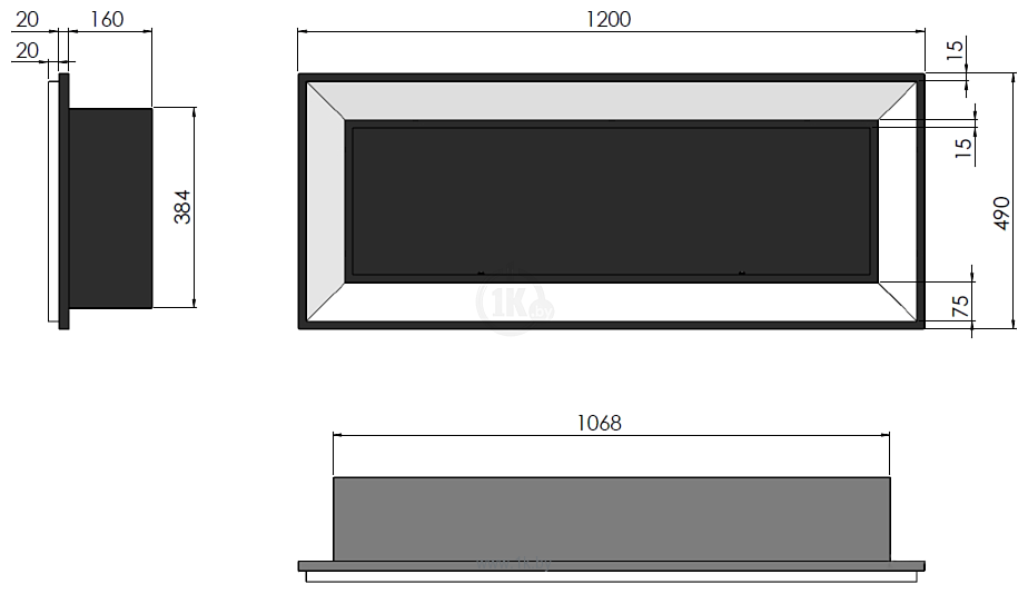 Фотографии Simple Fire Frame 1200 (черный, со стеклом)