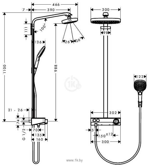 Фотографии Hansgrohe Raindance Select E 300 2jet Showerpipe 27126000