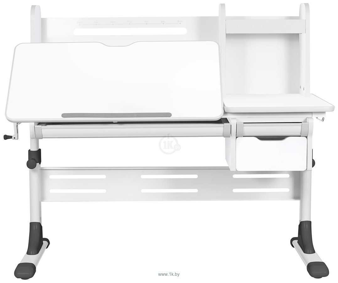 Фотографии Anatomica Genius + надстройка + выдвижной ящик + подставка для книг с креслом Бюрократ KD-2 цвета салатовый (белый/серый)