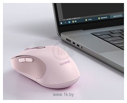 Фотографии Baseus F02 Ergonomic Wireless Mouse pink, без батарейки в комплекте