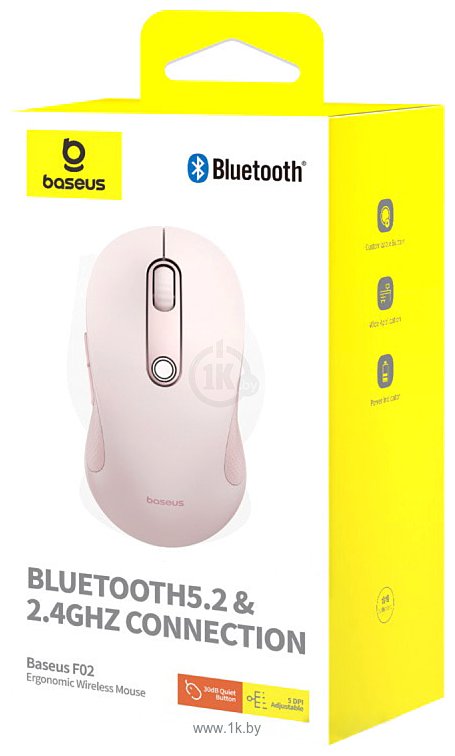 Фотографии Baseus F02 Ergonomic Wireless Mouse pink, без батарейки в комплекте