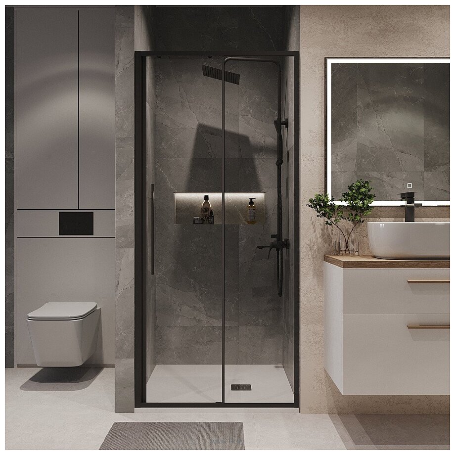 Фотографии Niagara NG-84-10AB 100x195 (черный матовый/прозрачное стекло)