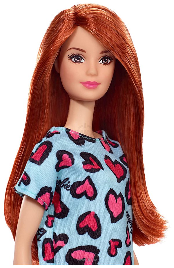 Фотографии Barbie Рыжая в голубом платье с сердечками GHW48