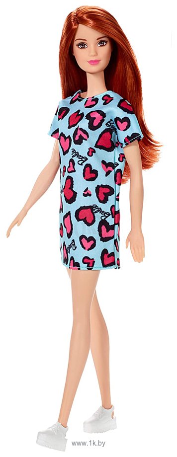 Фотографии Barbie Рыжая в голубом платье с сердечками GHW48