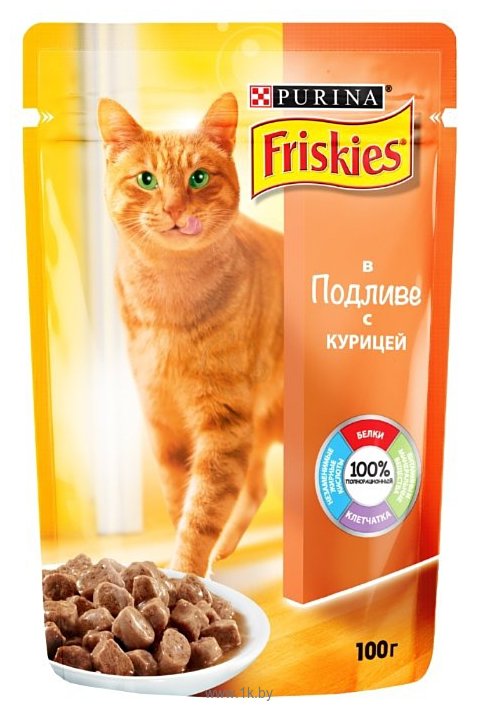 Фотографии Friskies (0.1 кг) 1 шт. Для взрослых кошек с курицей в подливе