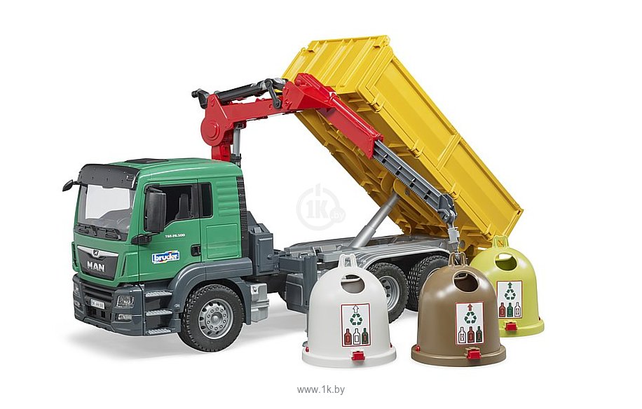 Фотографии Bruder MAN TGS Truck with 3 glas recycling containers 03753