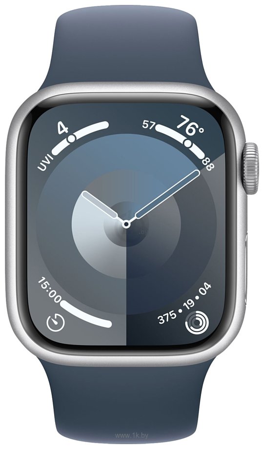Фотографии Apple Watch Series 9 41 мм (алюминиевый корпус, серебристый/грозовой синий, спортивный силиконовый ремешок M/L)