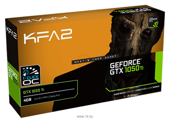 Фотографии KFA2 GeForce GTX 1050 Ti 1290MHz PCI-E 3.0 4096MB 7008MHz 128 bit DVI HDMI HDCP DisplayPort 1-Click OC