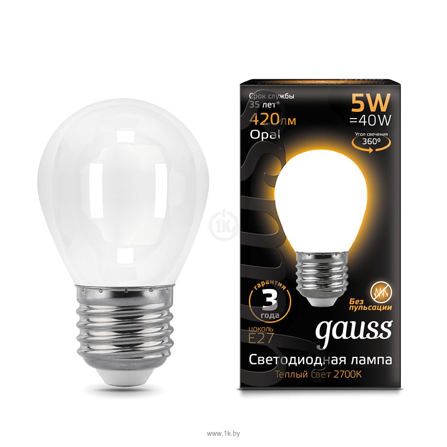 Фотографии Gauss LED Filament Globe OPAL E27 5W 2700K (105202105)