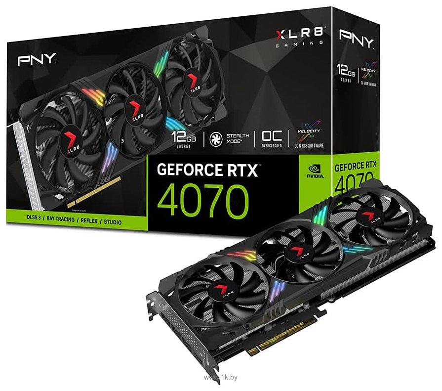 Фотографии PNY GeForce RTX 4070 XLR8 Gaming Verto Epic-X RGB Overclocked Triple Fan DLSS 3 (VCG407012TFXXPB1)