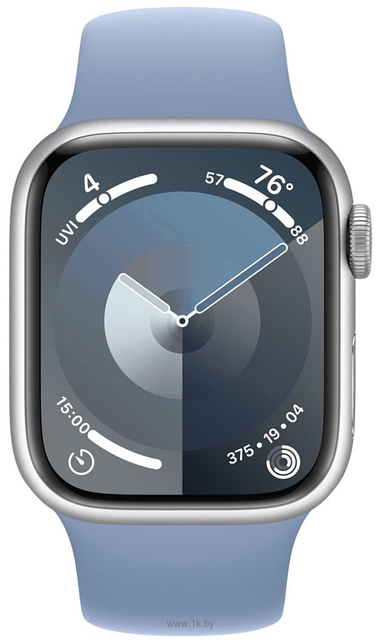 Фотографии Apple Watch Series 9 41 мм (алюминиевый корпус, серебристый/зимний синий, спортивный силиконовый ремешок S/M)