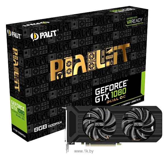 Фотографии Palit GeForce GTX 1080 1620Mhz PCI-E 3.0 8192Mb 10000Mhz 256 bit DVI HDMI HDCP Dual OC