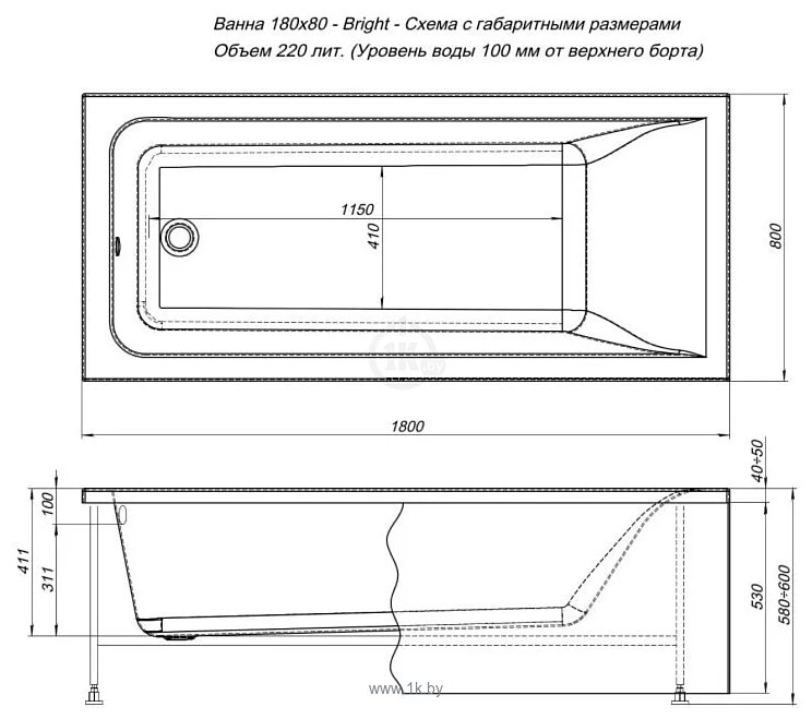 Фотографии Aquanet Bright 180x80 с каркасом и экраном