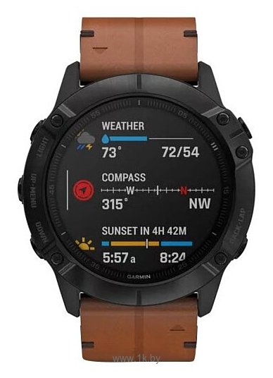 Фотографии Garmin Fenix 6X Sapphire с кожаным ремешком