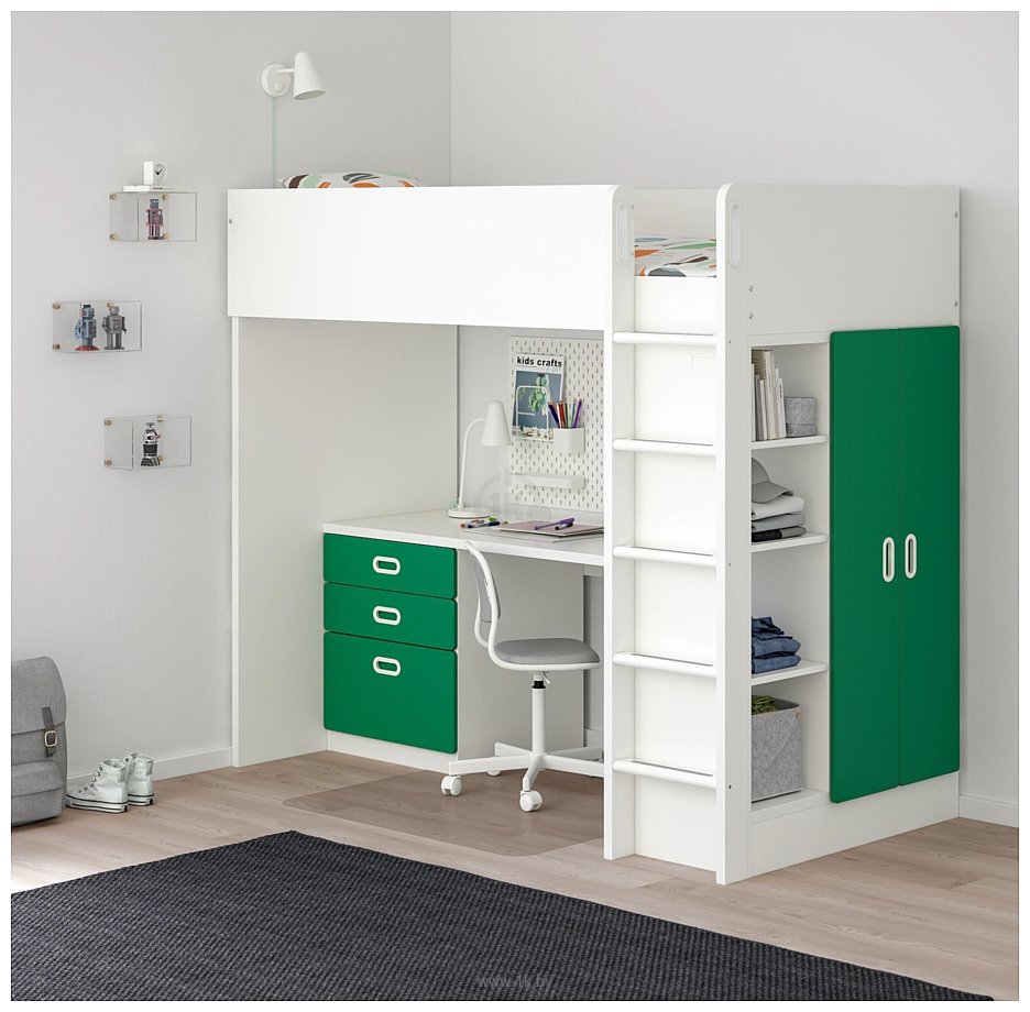Фотографии Ikea Стува/Фритидс 200x90 (3 ящика, 2 дверцы, бел/зеленый) 592.677.47