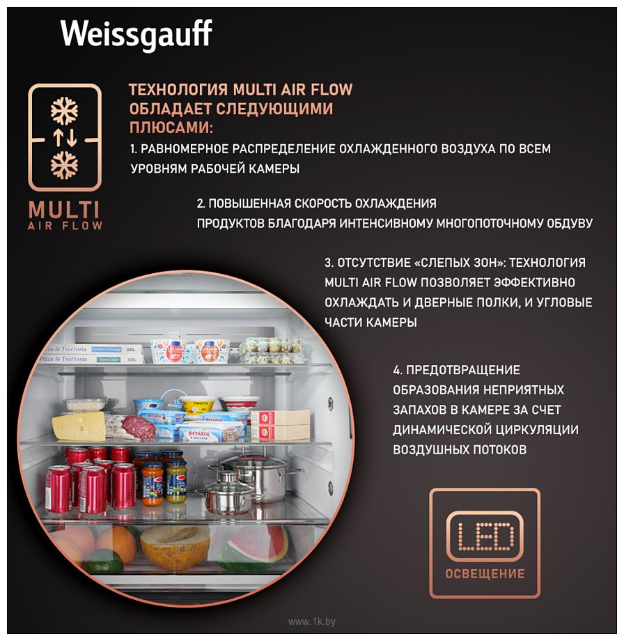 Фотографии Weissgauff WCD 590 Nofrost Inverter Premium Biofresh Gold Glass