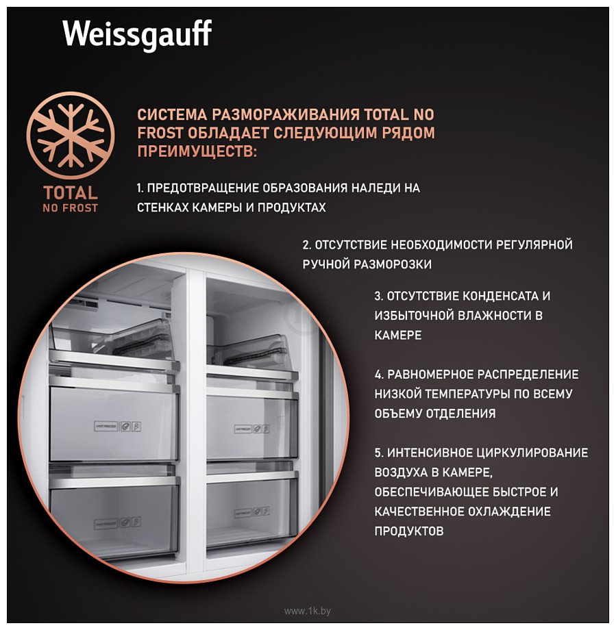 Фотографии Weissgauff WCD 590 Nofrost Inverter Premium Biofresh Gold Glass