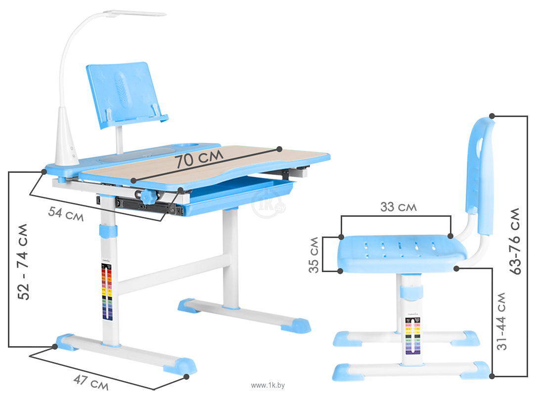 Фотографии Anatomica Avgusta + стул + выдвижной ящик + светильник + подставка (клен/голубой)