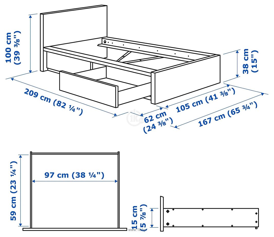 Фотографии Ikea Мальм 200x90 (2 ящика, коричневый ясень, Лонсет) 192.278.76