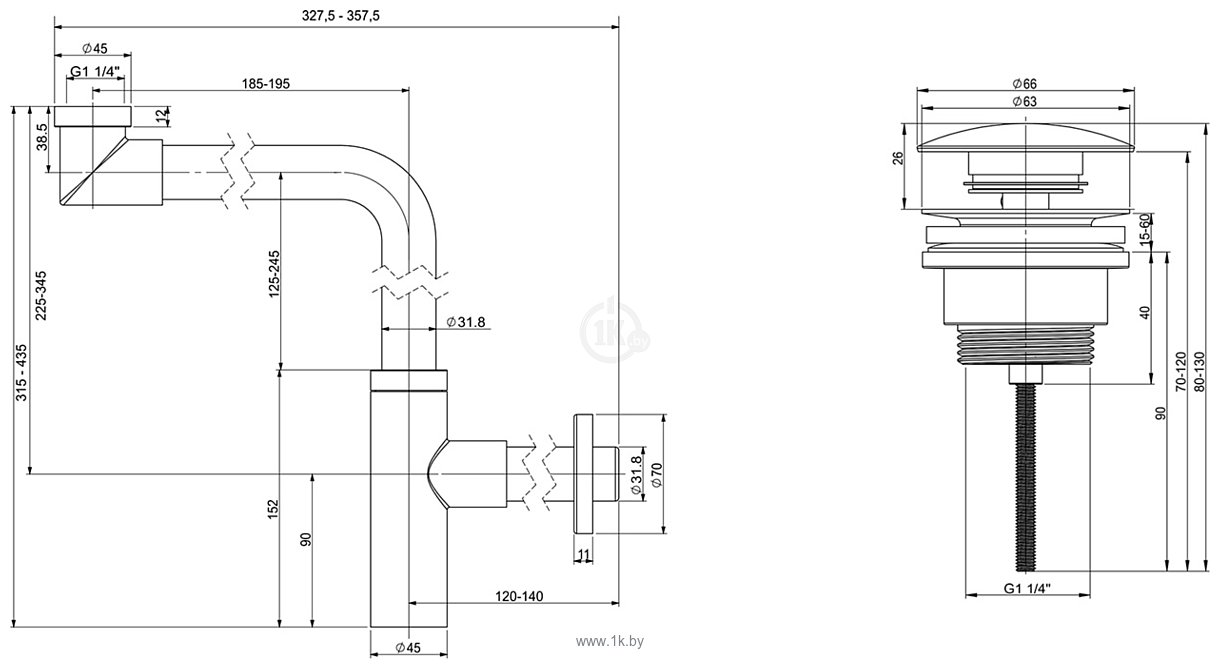 Фотографии Wellsee Drainage System 182125003 (сифон, донный клапан, матовый черный)