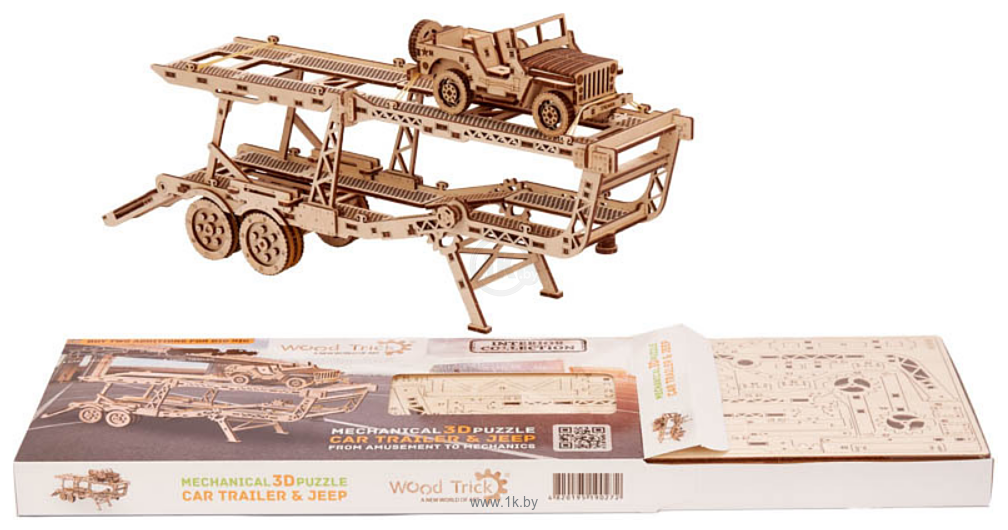Фотографии Wood Trick Прицеп-автовоз с военным кабриоджипом 1234-18