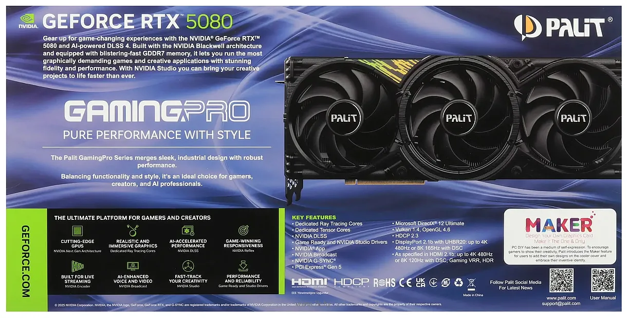 Фотографии Palit RTX 5080 GamingPro OC V1 16GB GDDR7 (NE75080S19T2-GB2031Y) Фотографии Palit RTX 5080 GamingPro OC V1 16GB GDDR7 (NE75080S19T2-GB2031Y)