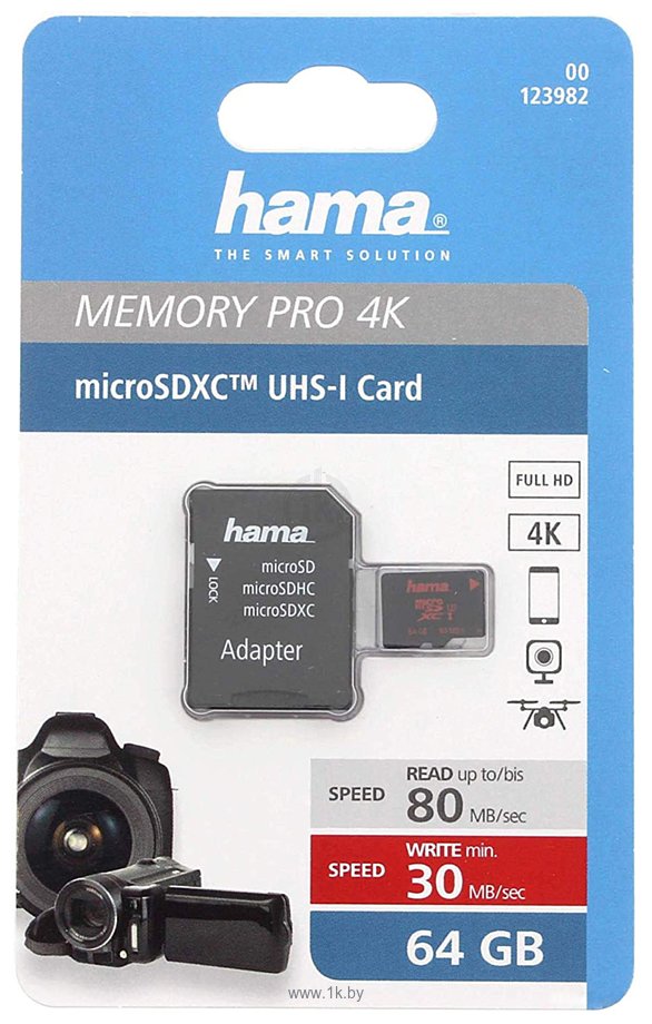 Фотографии Hama 00123982 microSDXC 64GB + адаптер