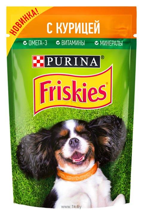 Фотографии Friskies (0.085 кг) 24 шт. консервированный полнорационный для взрослых собак, кусочки с курицей в подливе