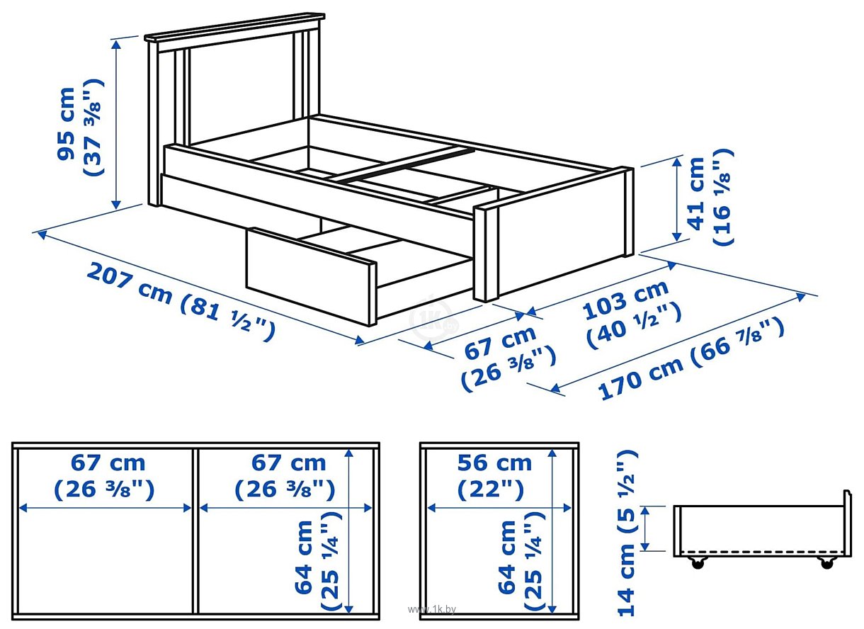 Фотографии Ikea Сонгесанд 200x90 (белый, 2 ящика, без основания) 492.409.99